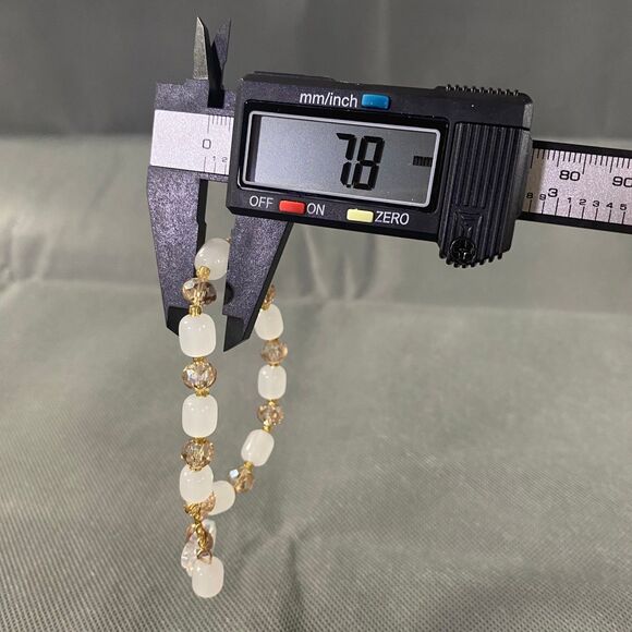 Iridescent Butterfly Charm Bracelet Oblong Glass Beads White Light Amber Stretch - Picture 5 of 7